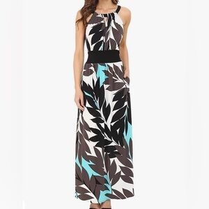 NWOT London Times Halter Maxi Dress With Waist Wrap Ties